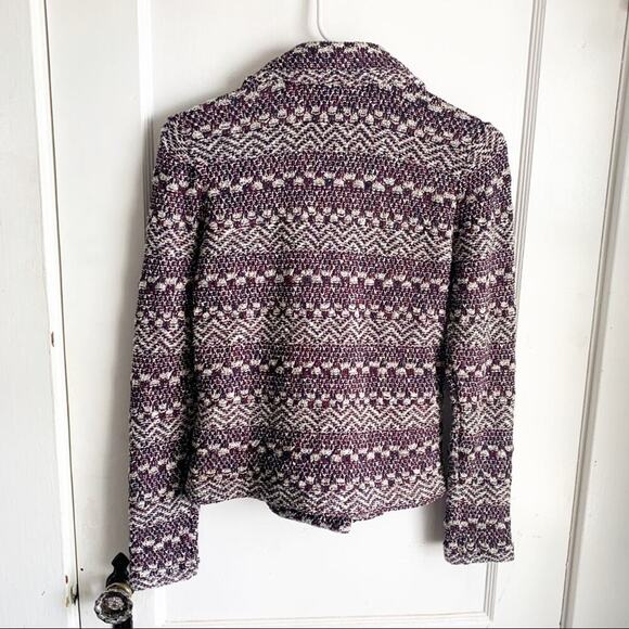 Lucky Brand Tweed Textured Moto Style Jacket Asymmetrical Zip Maroon Navy Size S - Picture 12 of 15
